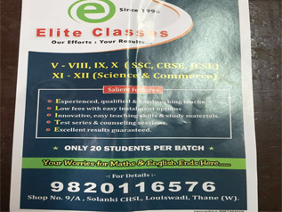 Elite Classes coaching flyer with school and college programs and contact details