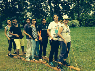 Students enjoying an outdoor group activity
